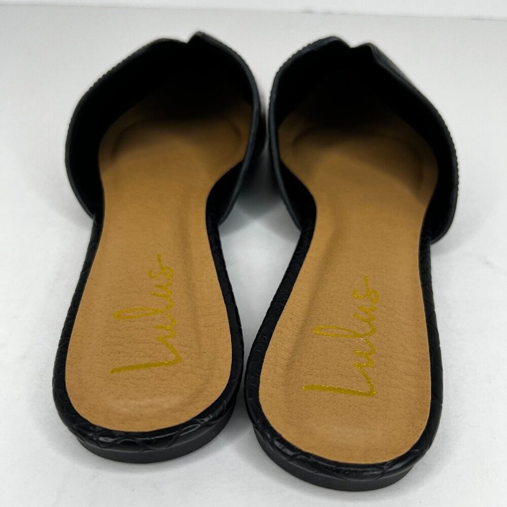 Lulus Womens Black Leather Shoes Mules Slides Open Back Pointed Size 9 Loafers - Picture 5 of 9